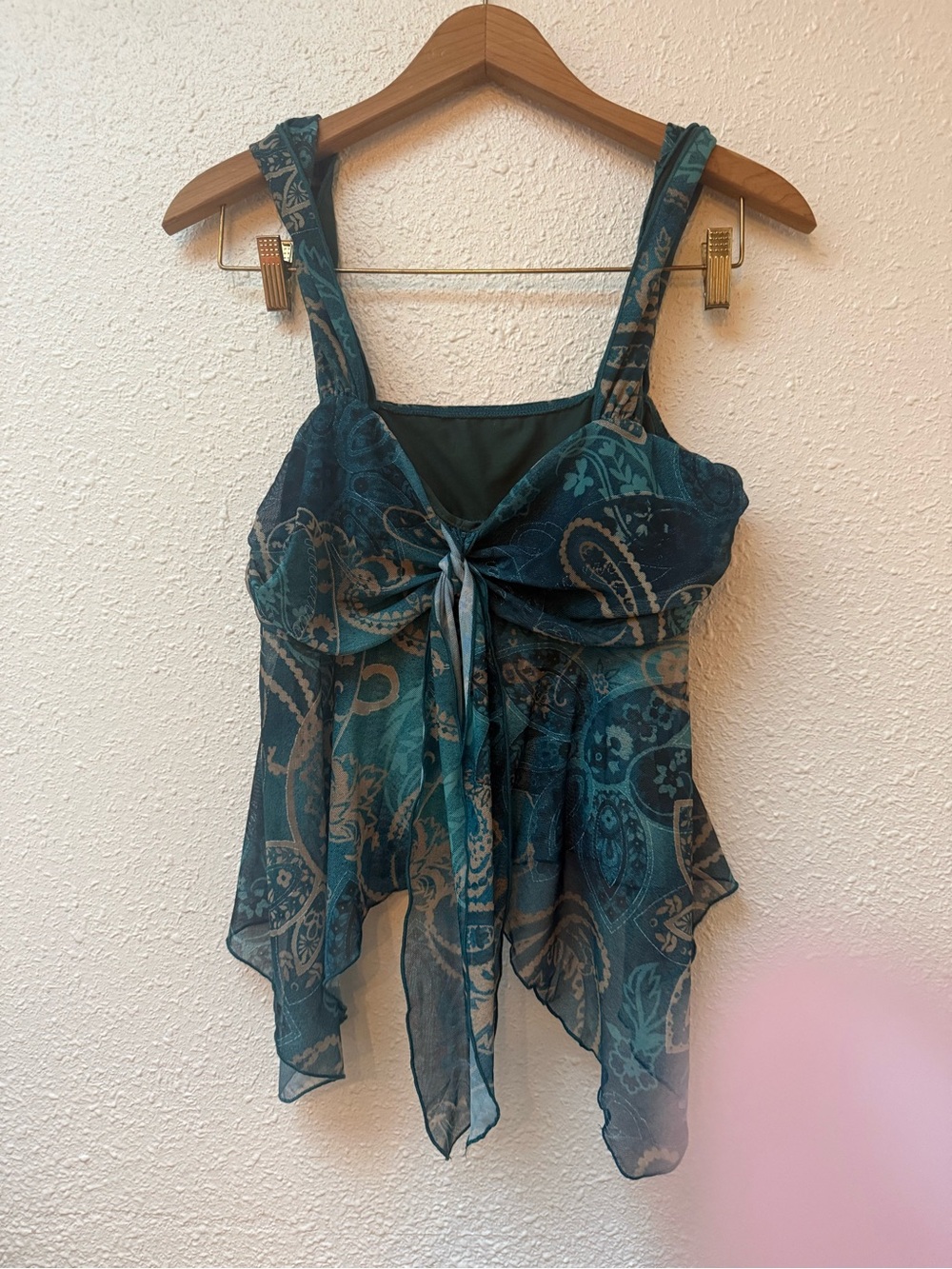 SHEIN Teal Paisley Tie-Front Camisole